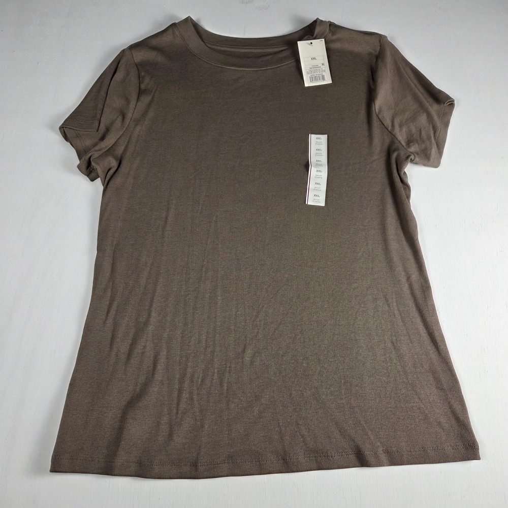 Minimalist Ribbed Short Sleeve Crew Neck Tee Earth Tone XXL